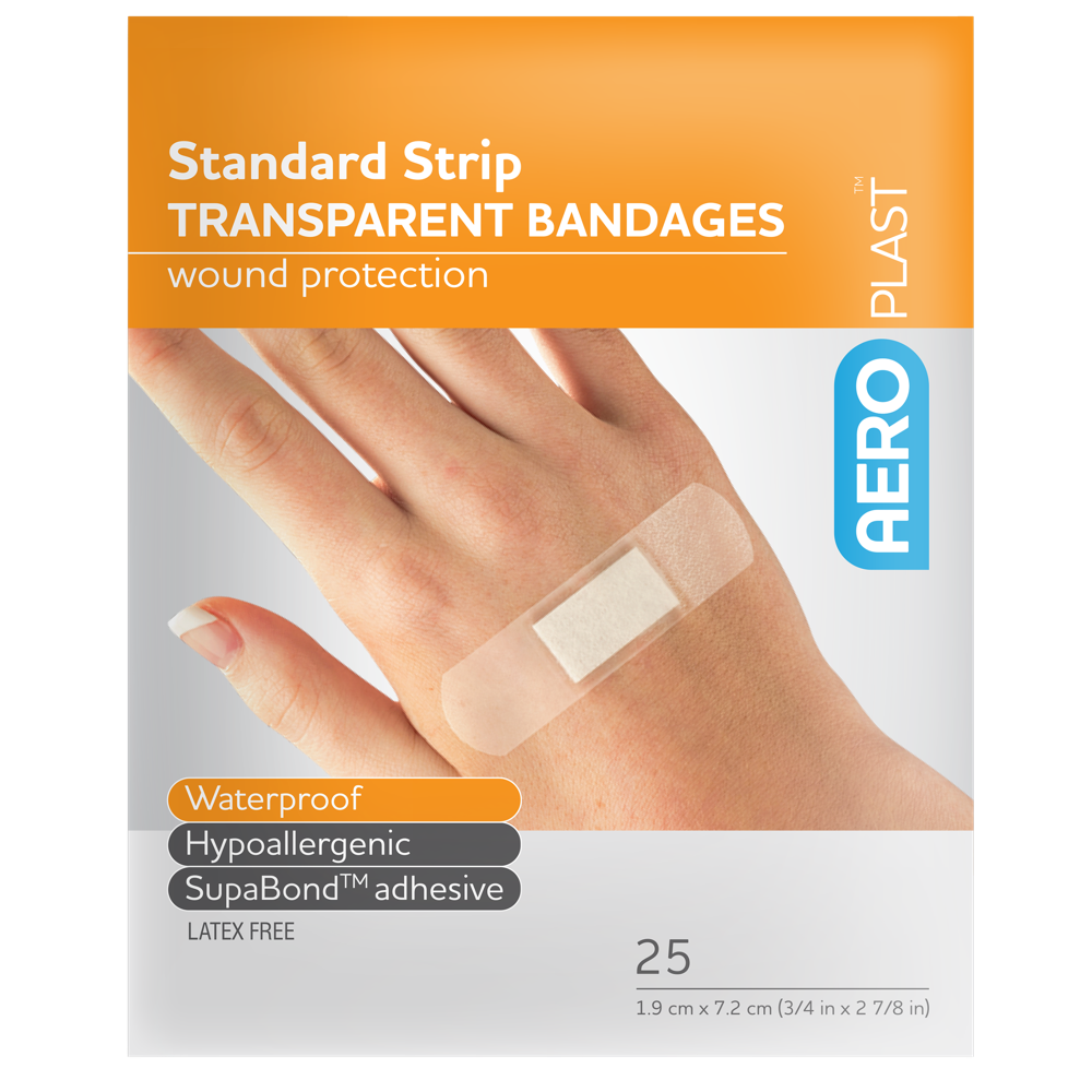 AEROPLAST Transparent Standard Strip 7.2 x 1.9cm Env/25 - (Pack of 20)