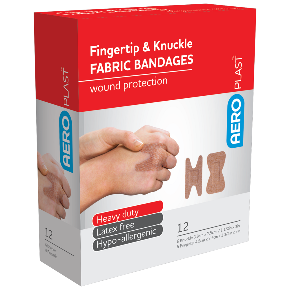 AEROPLAST Premium Fabric Fingertip & Knuckle Dressings Box/12 - (Pack of 6)
