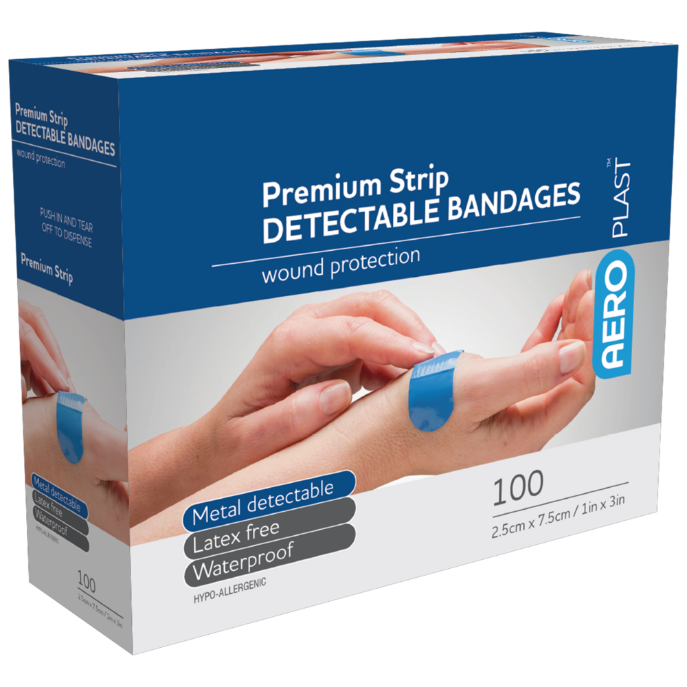 AEROPLAST Premium Detectable X-Wide Strip 7.5 x 2.5cm Box/100 - (Pack of 6)