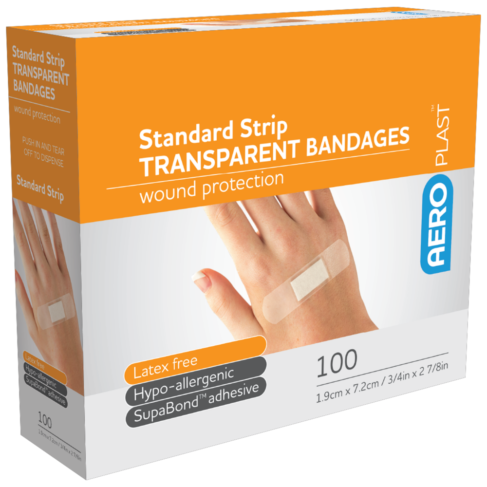 AEROPLAST Transparent Standard Strip 7.2 x 1.9cm Box/100 - (Pack of 12)