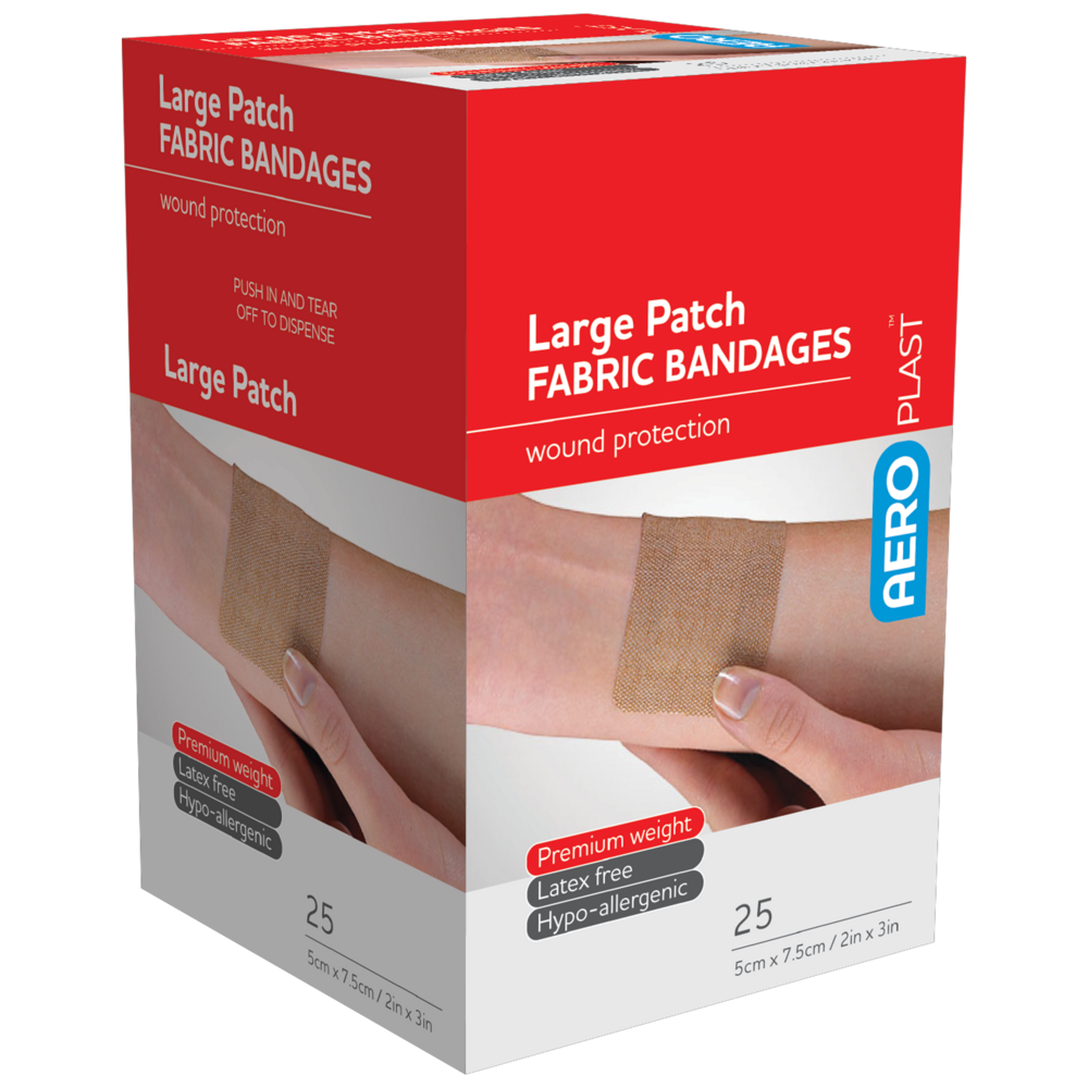 AEROPLAST Premium Fabric Large Patch 7.5 x 5cm Box/25 - (Pack of 12)