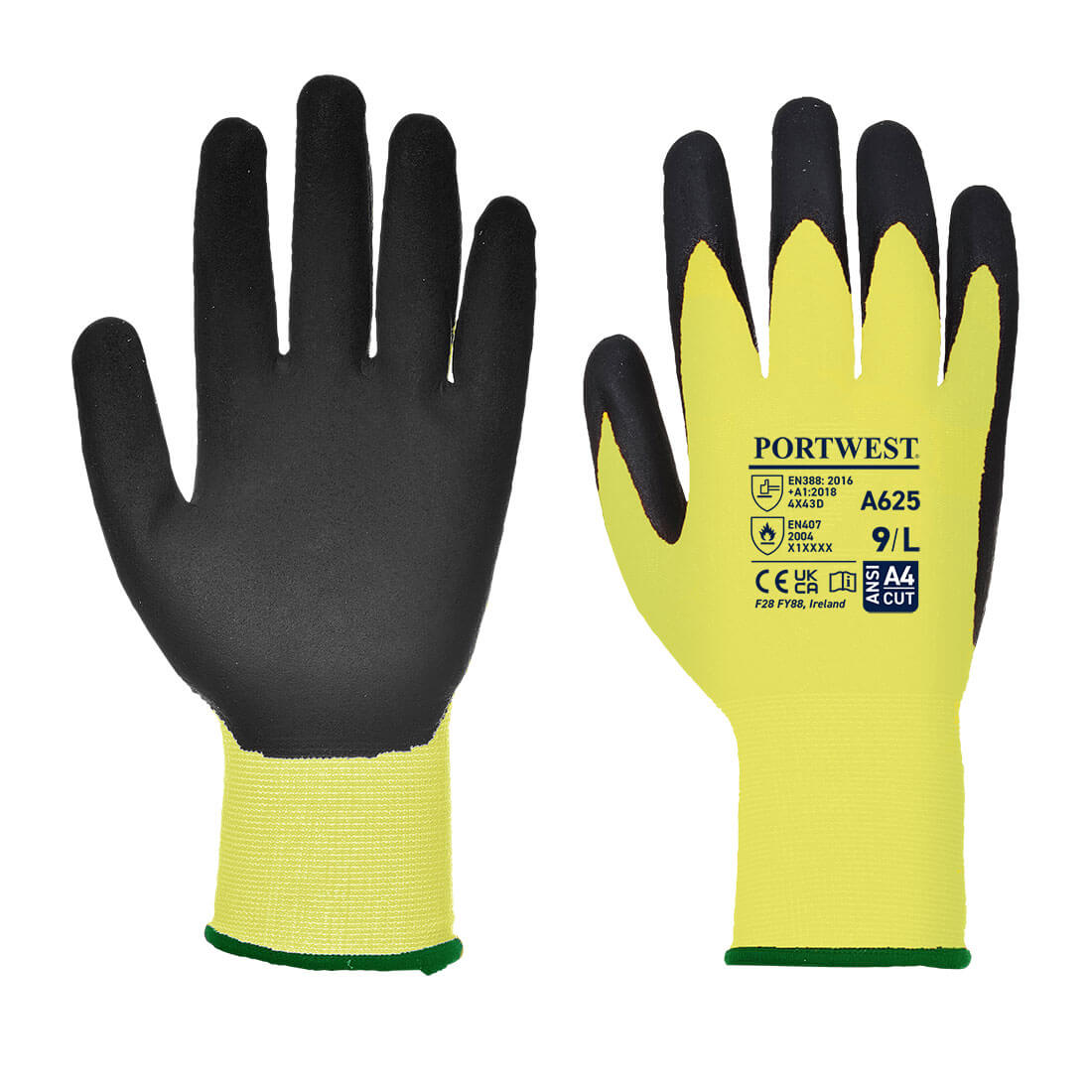 PORTWEST Cut D13 PU Hi - Vis Glove Yellow/Black - A625
