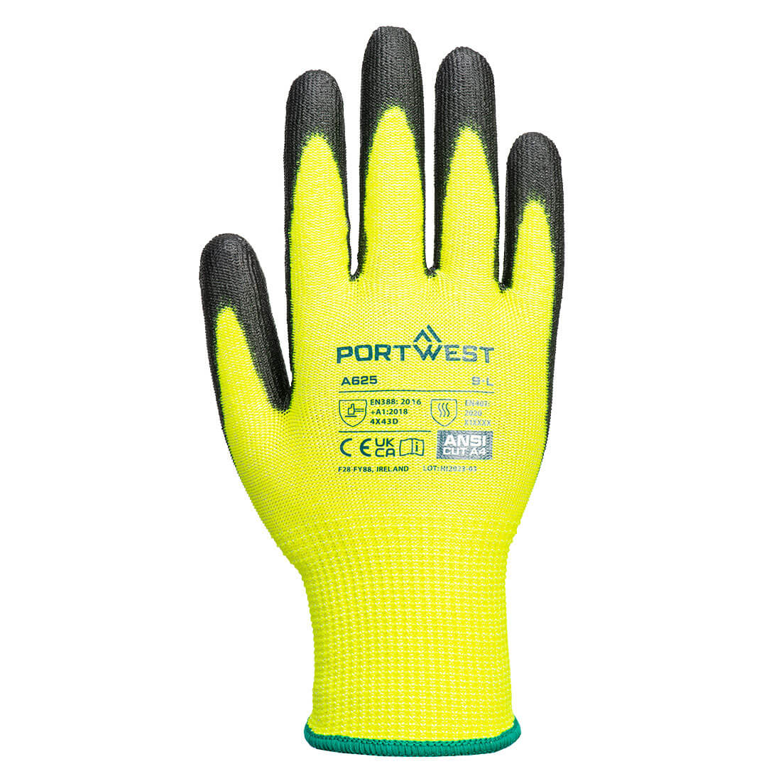 PORTWEST Cut D13 PU Hi - Vis Glove Yellow/Black - A625