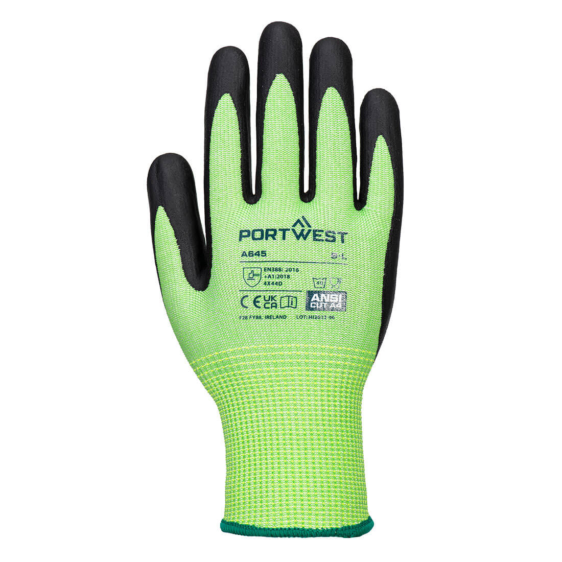 PORTWEST Green Cut Glove - Nitrile Foam Green/Black - A645