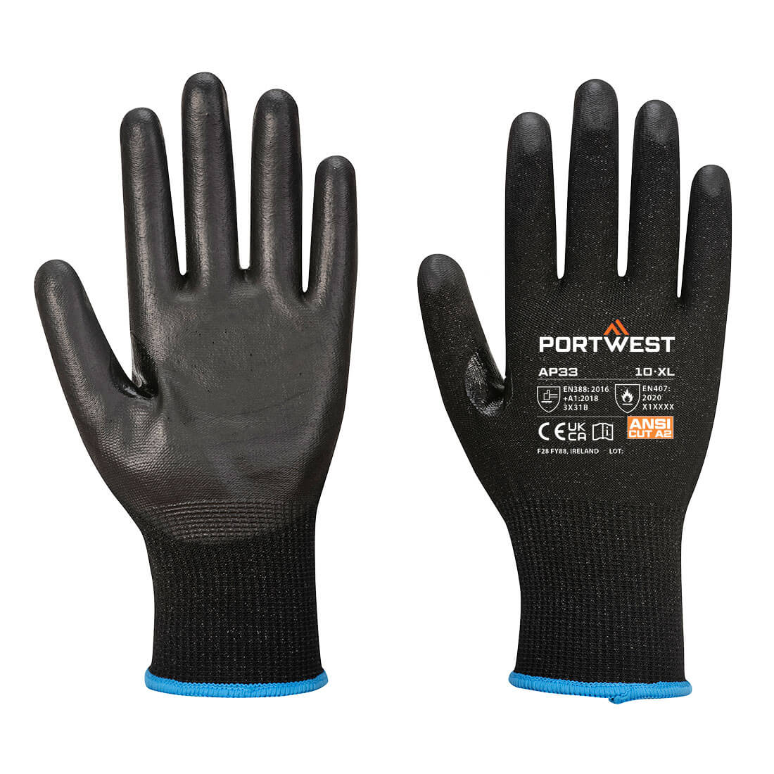 PORTWEST LR15 PU Touchscreen Glove (Pk12) Black - AP33