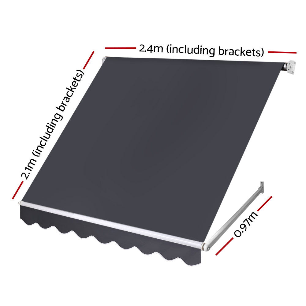 Instahut Window Fixed Pivot Arm Awning Outdoor Blinds Retractable Patio 2.4 X 2.1M