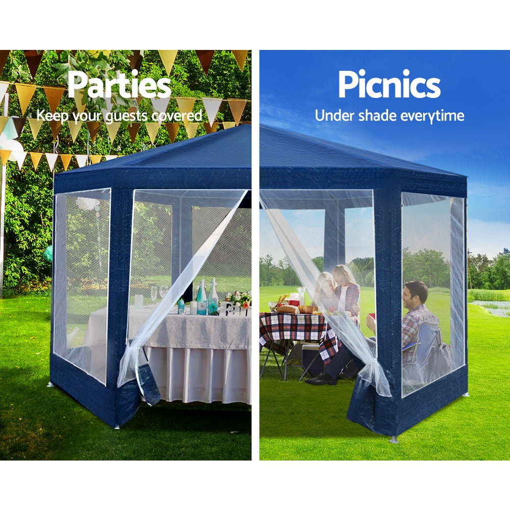 Instahut Gazebo 2x2m Marquee Wedding Party Tent Outdoor Camping Mesh Wall Canopy Shade Gazebos Navy
