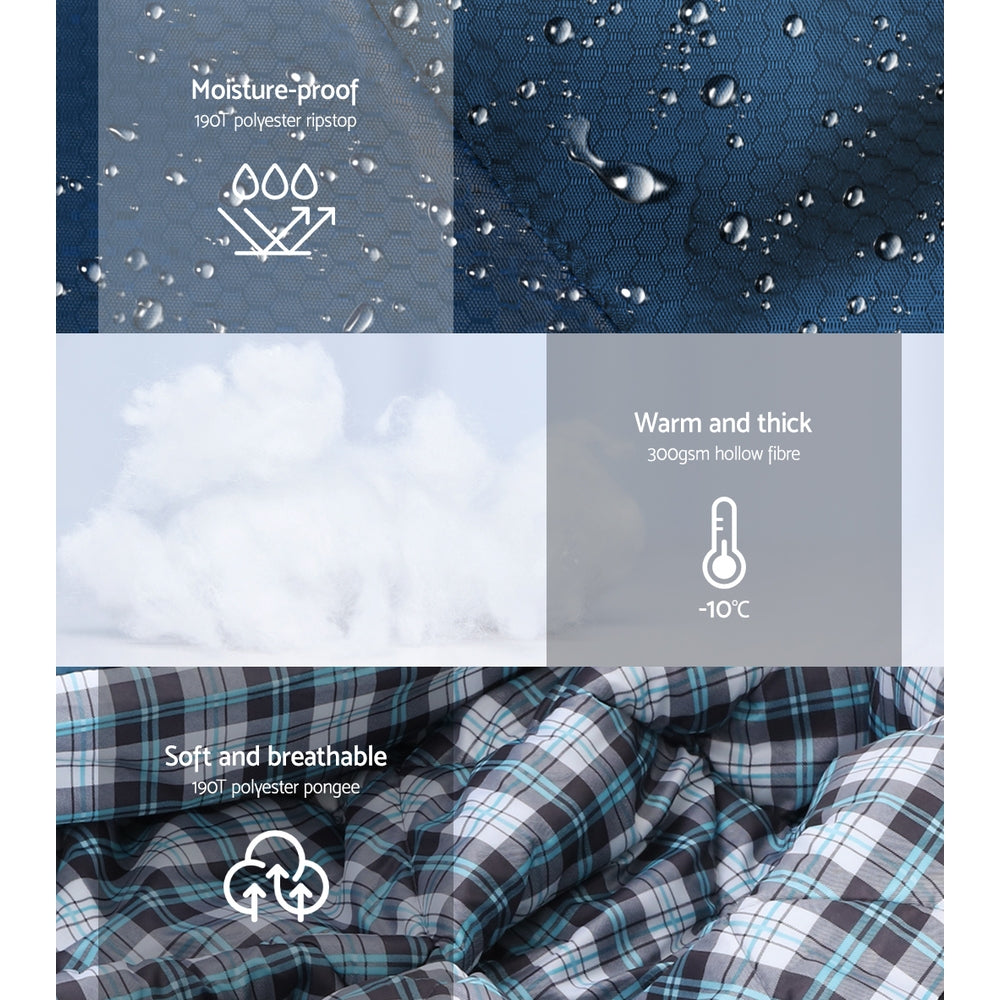 Weisshorn Sleeping Bag Double Pillow Thermal Camping Hiking Tent Blue -10°C