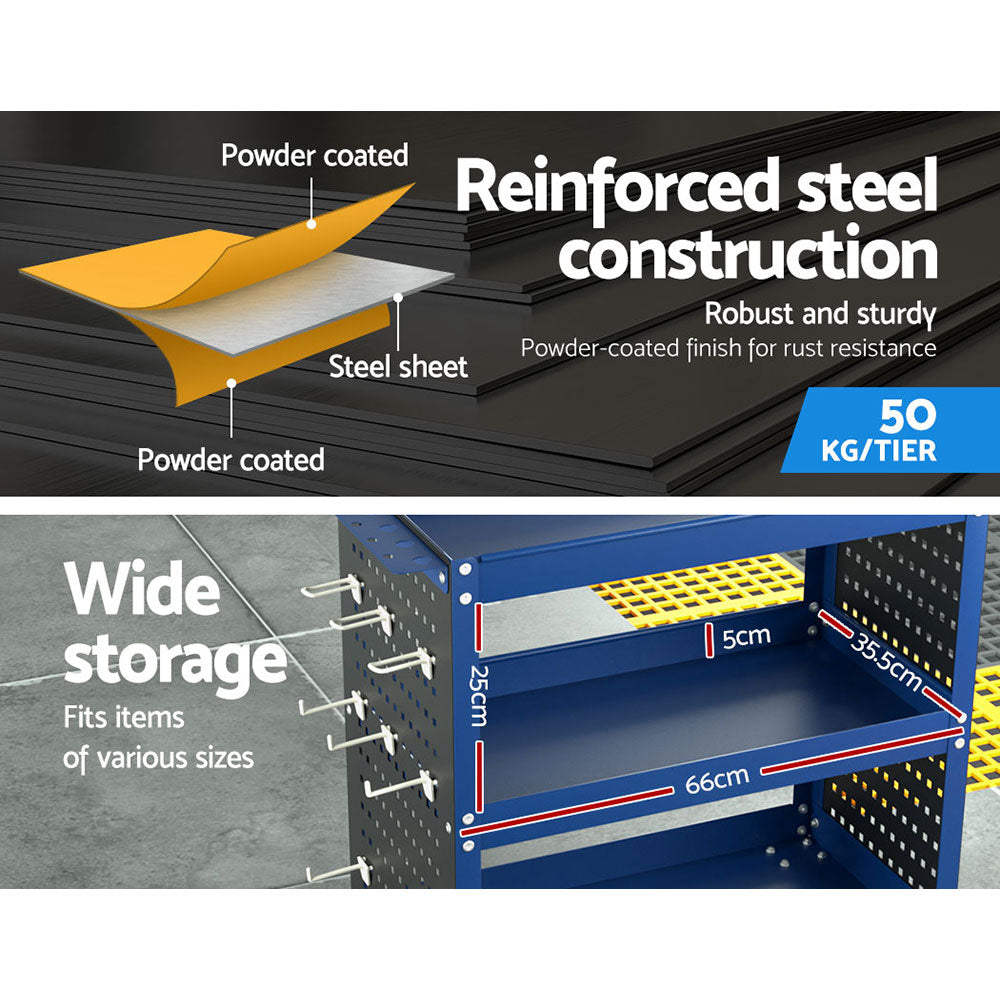 Giantz 3-Tier Tool Cart with Pegboard – Blue