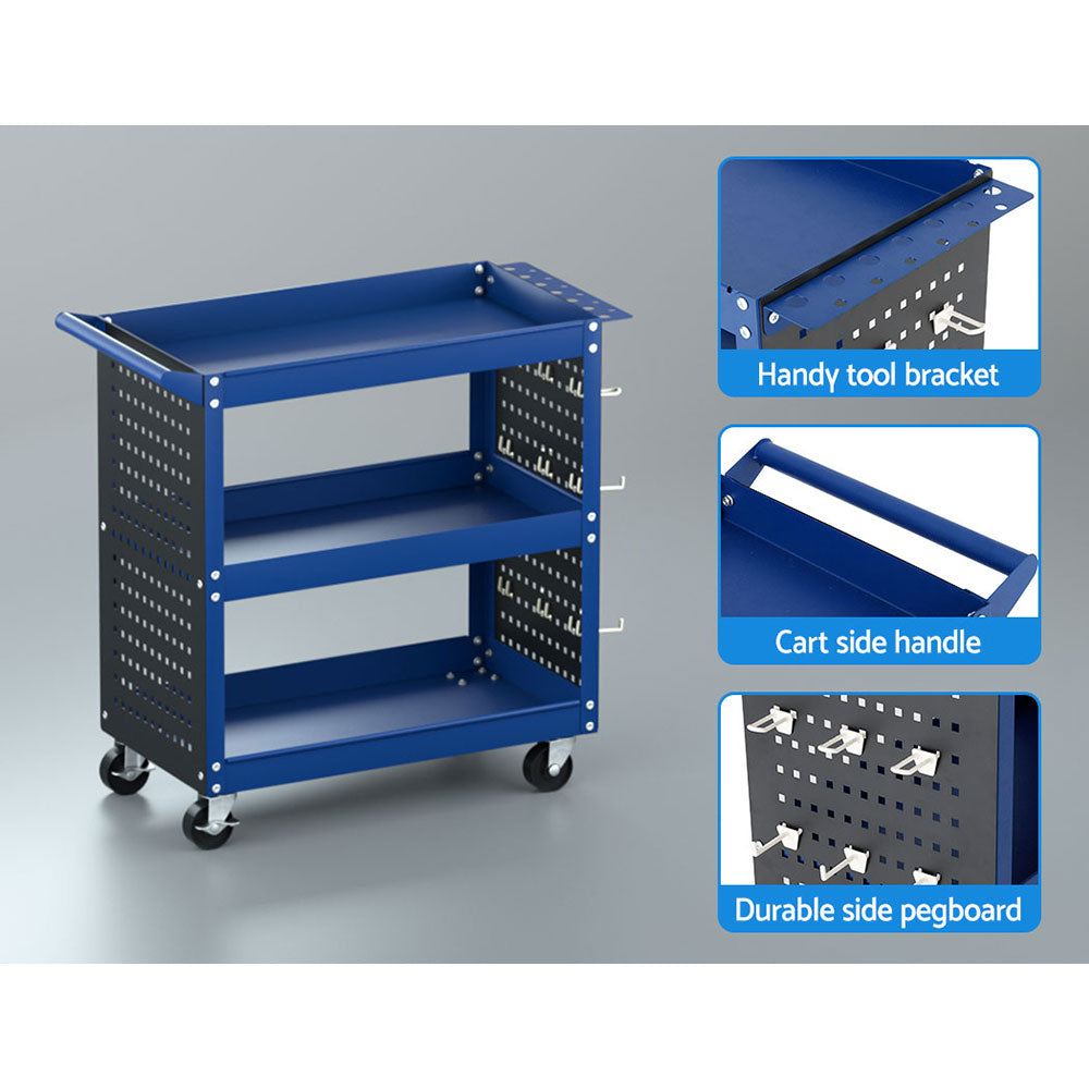 Giantz 3-Tier Tool Cart with Pegboard – Blue