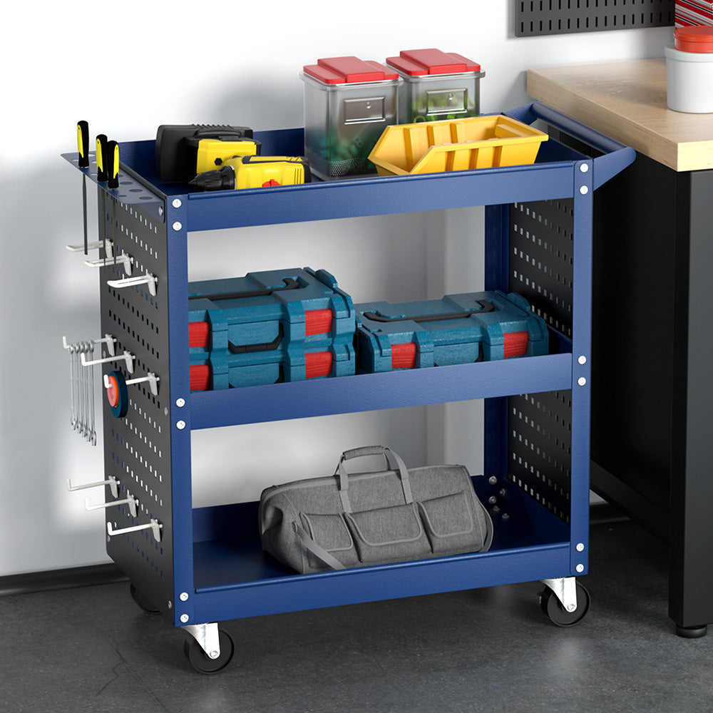 Giantz 3-Tier Tool Cart with Pegboard – Blue