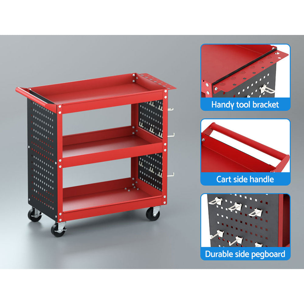Giantz 3-Tier Tool Cart with Pegboard – Red