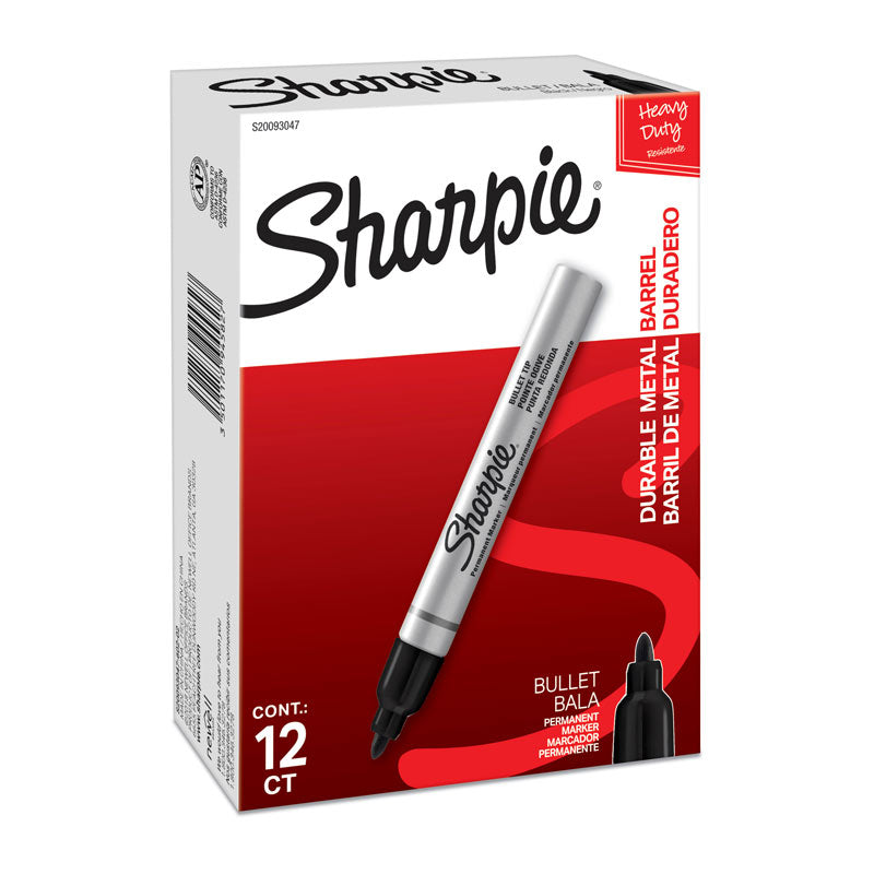 SHARPIE Metal Finish Permanent Marker Bullet Tip Black Box of 12