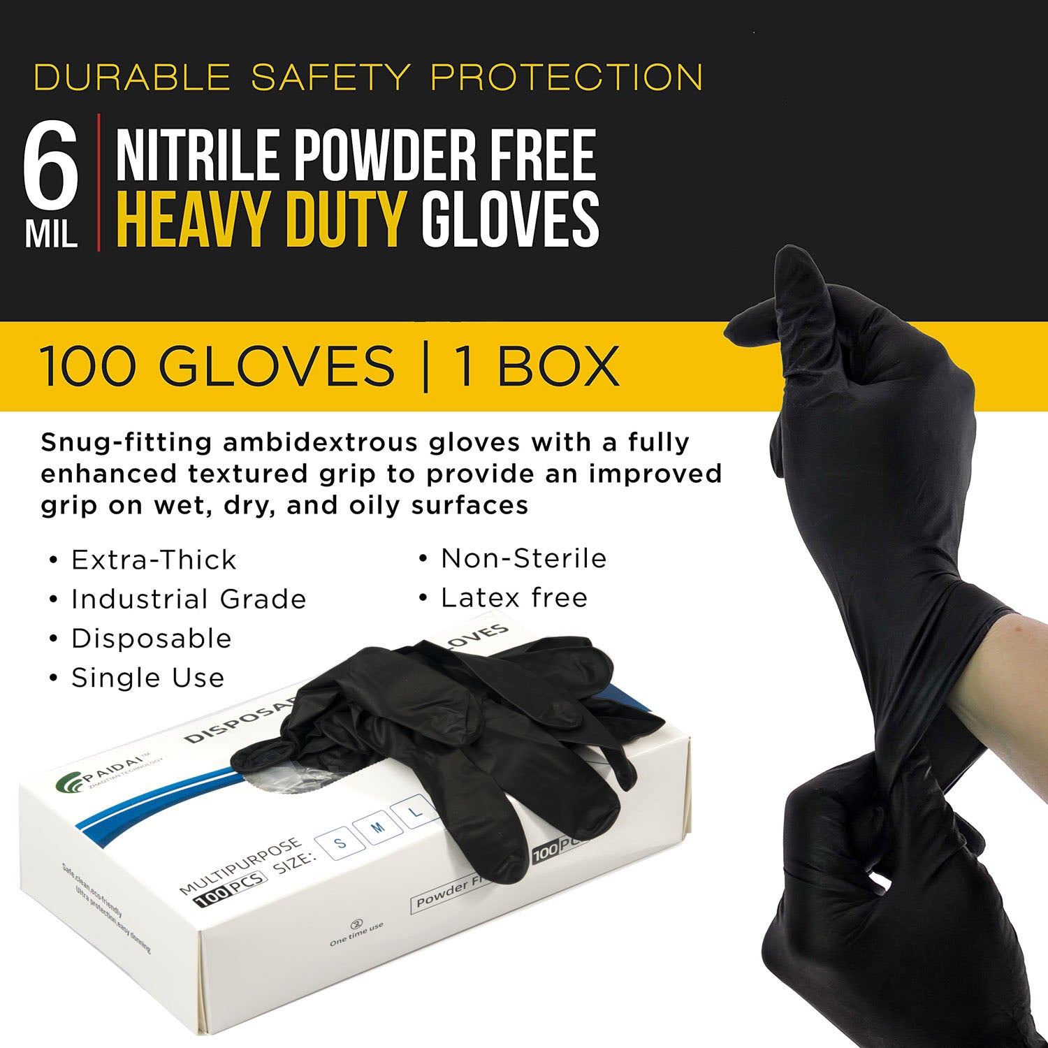 100x Nitrile Black Disposable Gloves Small
