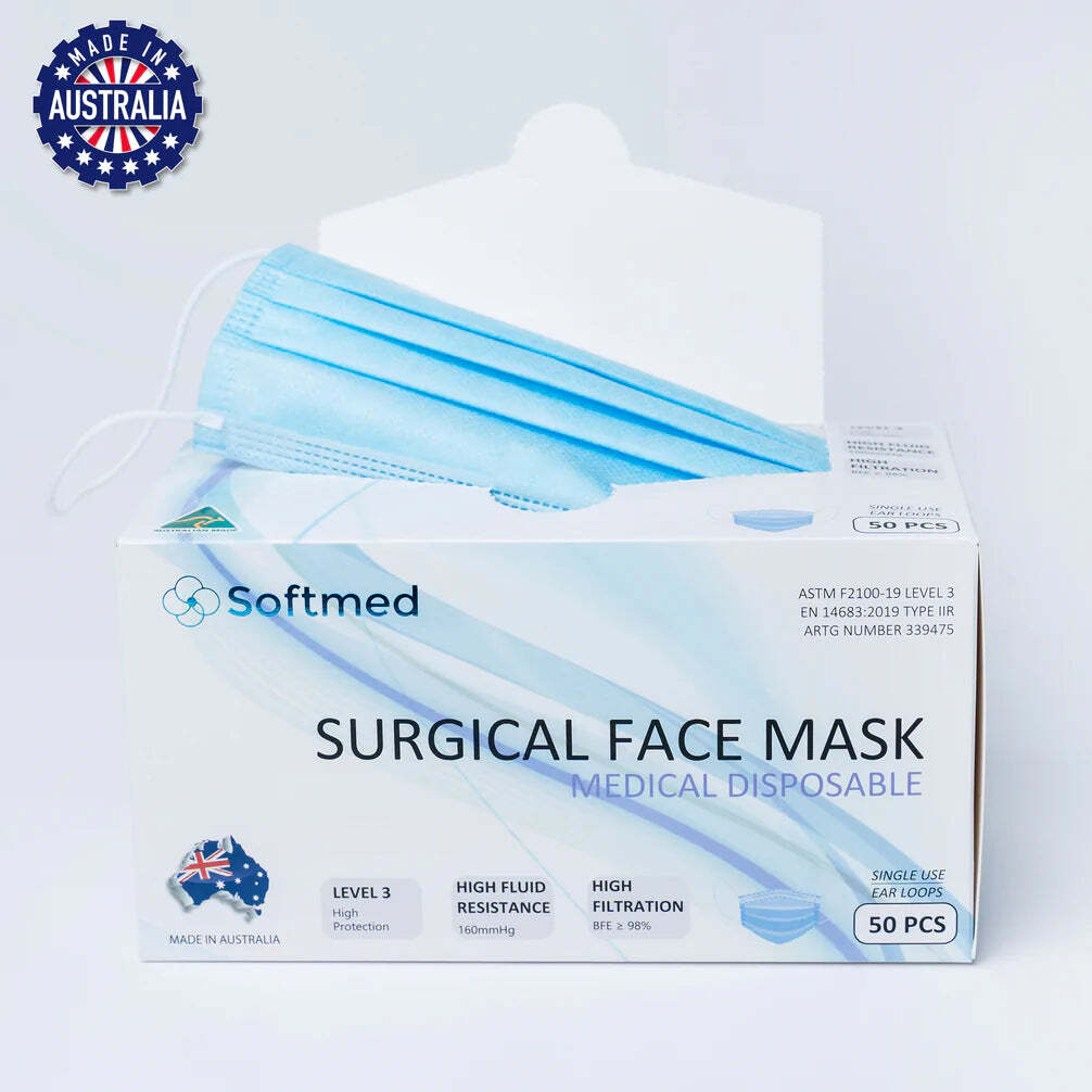 Level 3 3-ply Surgical Face Mask - Blue | Australian Made