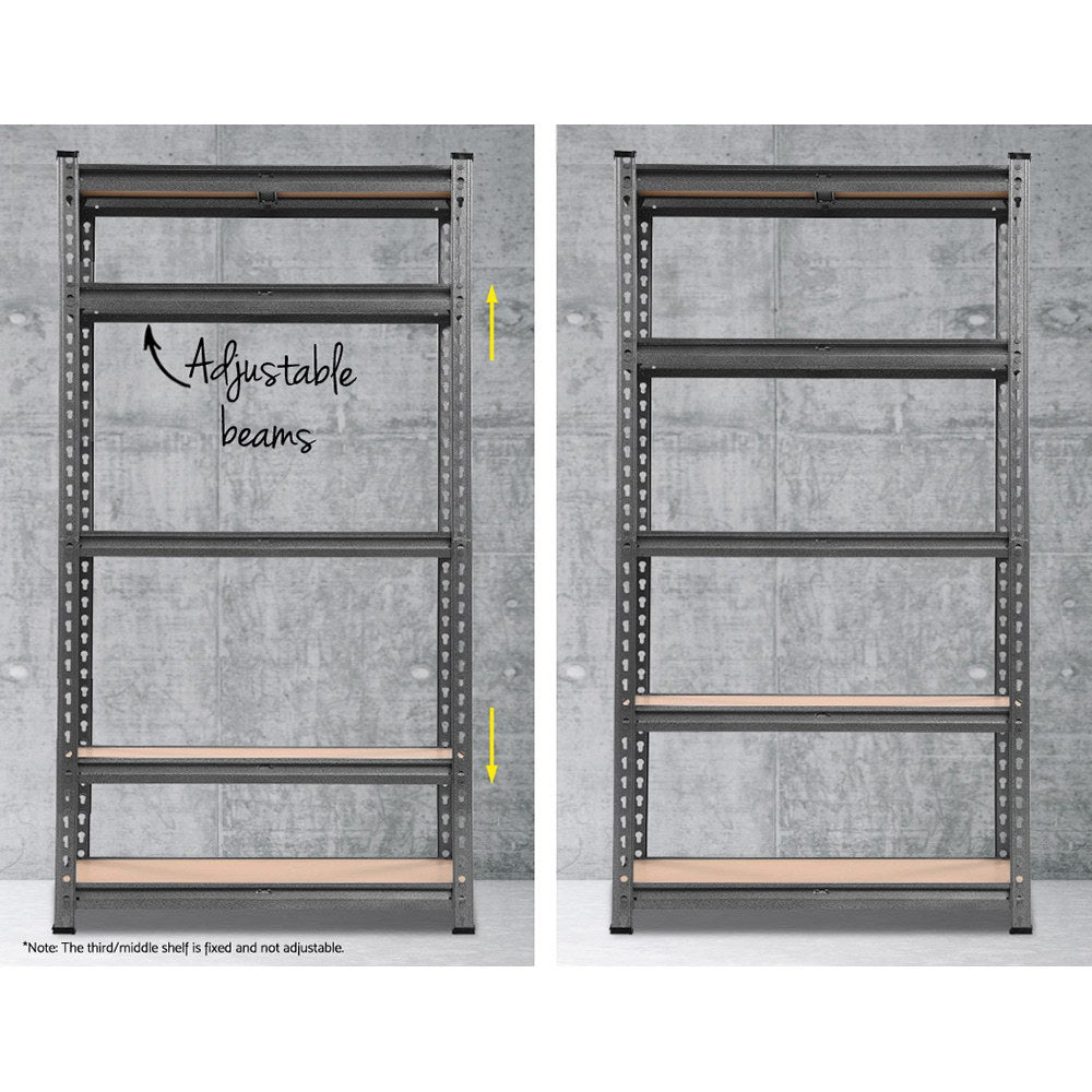 Giantz 1.5m metal shelving, heavy duty shelving, industrial shelving - front image showing adjustable beams