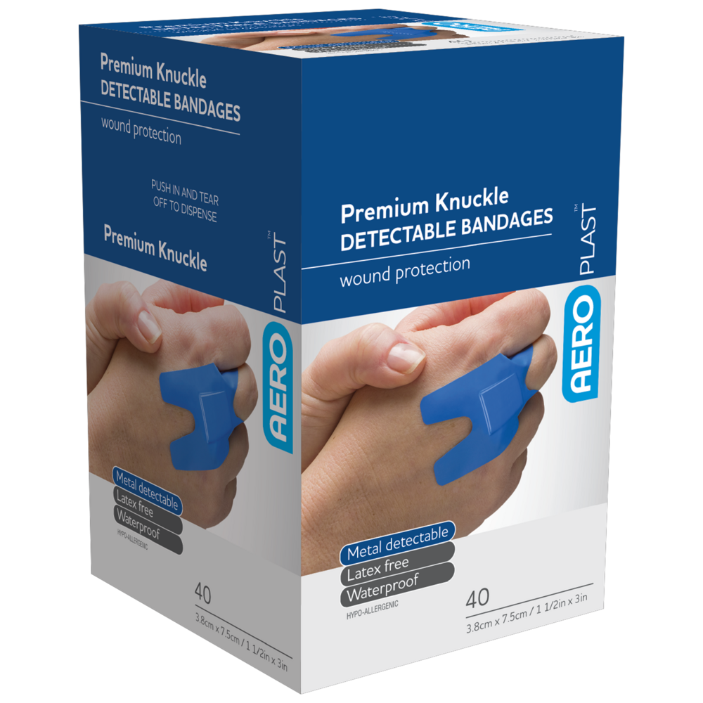 AEROPLAST Premium Detectable Knuckle Dressings 7.5 x 3.8cm Box/40 - (Pack of 6)
