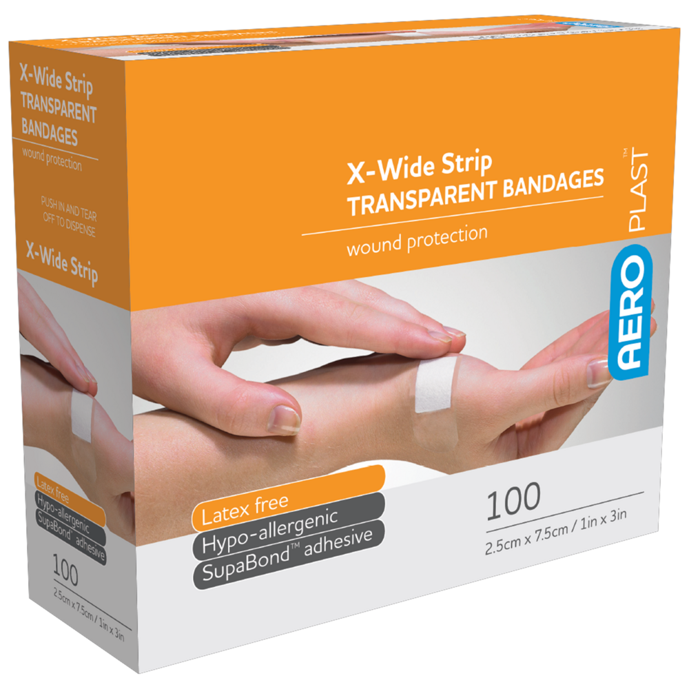 AEROPLAST Transparent X-Wide Strip 7.5 x 2.5cm Box/100 - (Pack of 12)