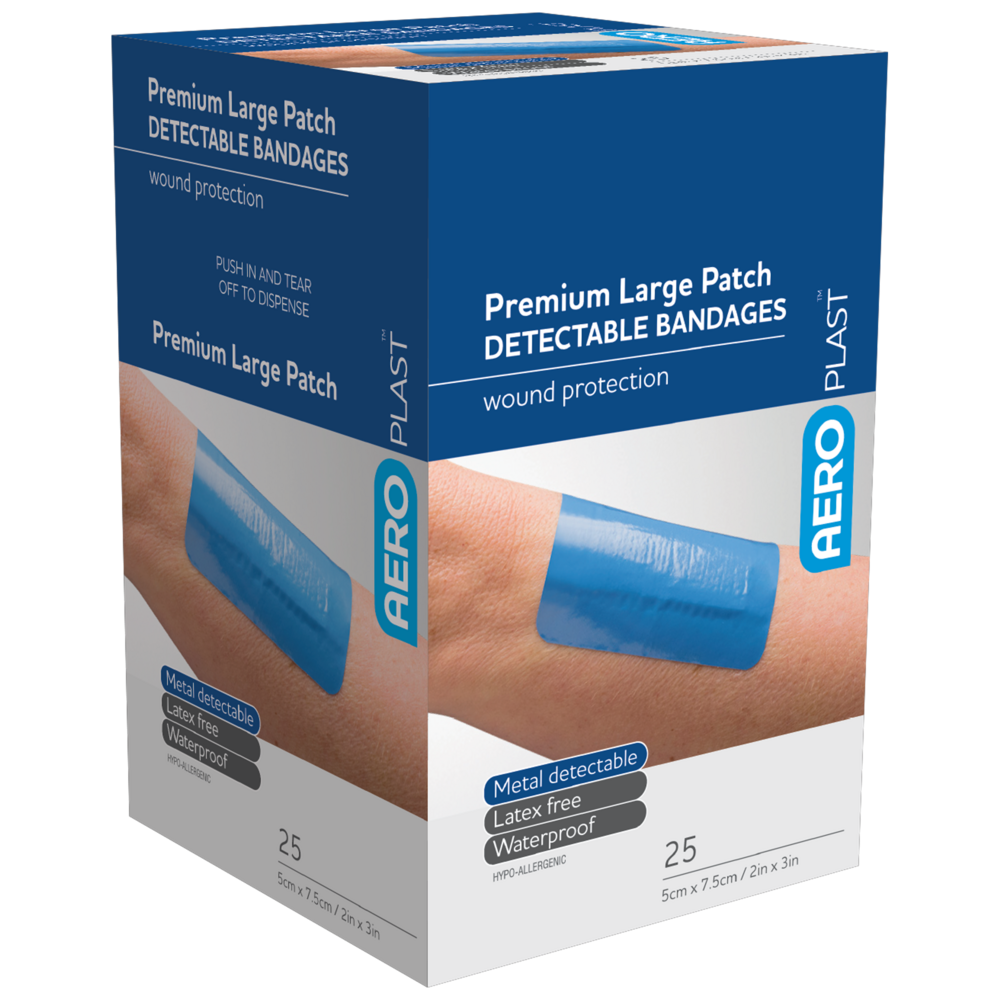 AEROPLAST Premium Detectable Large Patch 7.5 x 5cm Box/25 - (Pack of 12)