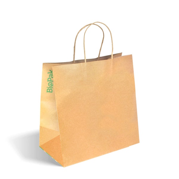BioPak 300x170x305mm Large Twist Handle Kraft Paper Bags - (Pack of 250)