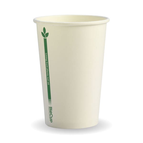 BioPak 320ml / 10oz (80mm) White Green Line Single Wall BioCup - (Pack of 1000)