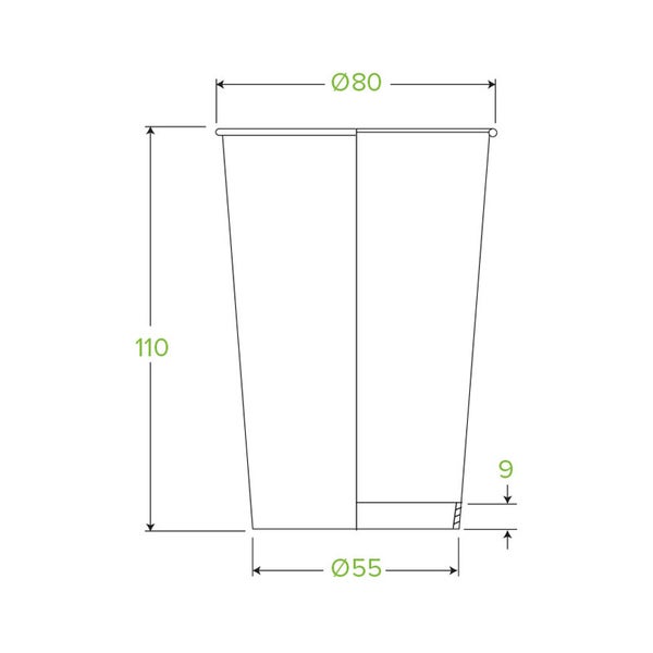 BioPak 320ml / 10oz (80mm) White Green Line Single Wall BioCup - (Pack of 1000)