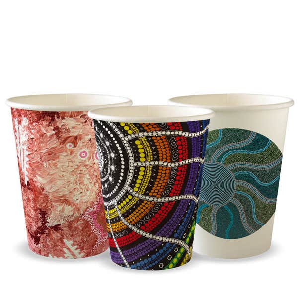 BioPak 390ml / 12oz (90mm) Indigenous Art Series Single Wall BioCup - (Pack of 1000)