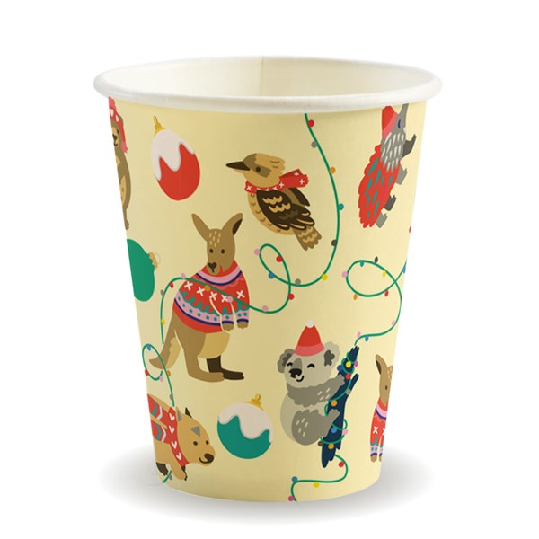 BioPak 390ml / 12oz (90mm) Christmas Single Wall BioCup - (Pack of 1000)