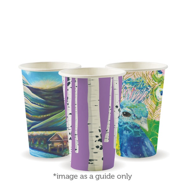BioPak 350ml / 12oz (80mm) Art Series Single Wall BioCup - (Pack of 1000)