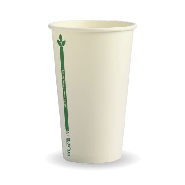BioPak 350ml / 12oz (80mm) White Green Line Single Wall BioCup - (Pack of 1000)