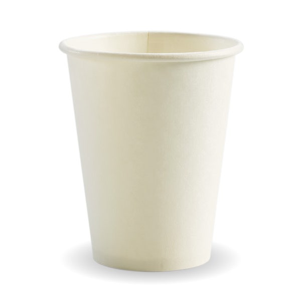 BioPak 390ml / 12oz (90mm) White Single Wall BioCup - (Pack of 1000)