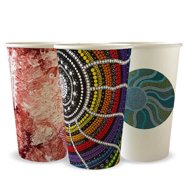 BioPak 510ml / 16oz (90mm) Indigenous Art Series Single Wall BioCup - (Pack of 1000)