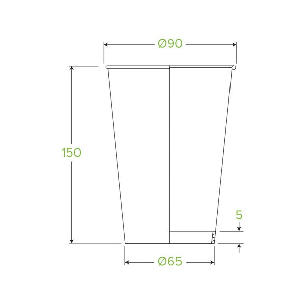 BioPak 595ml / 20oz (90mm) Leaf Single Wall BioCup - (Pack of 500)