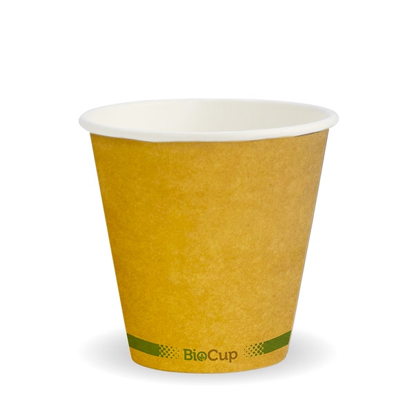BioPak 280ml / 8oz (90mm) Kraft Green Stripe Single Wall BioCup - (Pack of 1000)