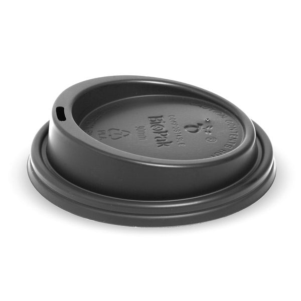 BioPak 90mm Large Black PLA BioCup Lid - (Pack of 1000)