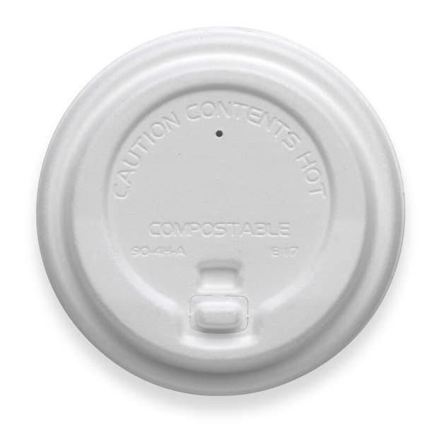 BioPak 90mm Large White Reclosable Plant Fibre BioCup Lid - (Pack of 1000)