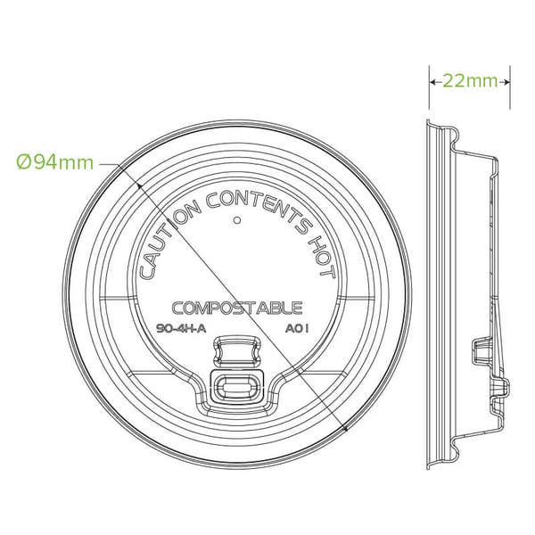 BioPak 90mm Large White Reclosable Plant Fibre BioCup Lid - (Pack of 1000)