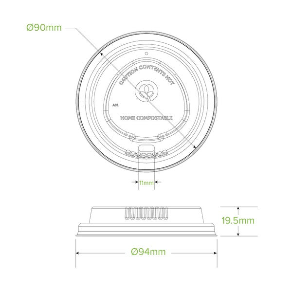 BioPak 90mm Large White Plant Fibre BioCup Lid - (Pack of 1000)