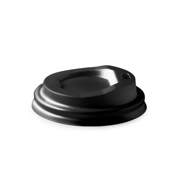 BioPak 62mm / 4oz Black PLA BioCup Lid - (Pack of 1000)