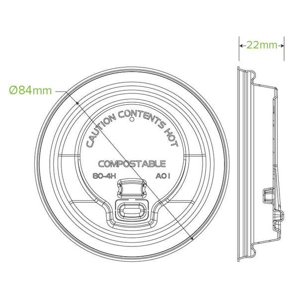 BioPak 80mm Small White Reclosable Plant Fibre BioCup Lid - (Pack of 1000)