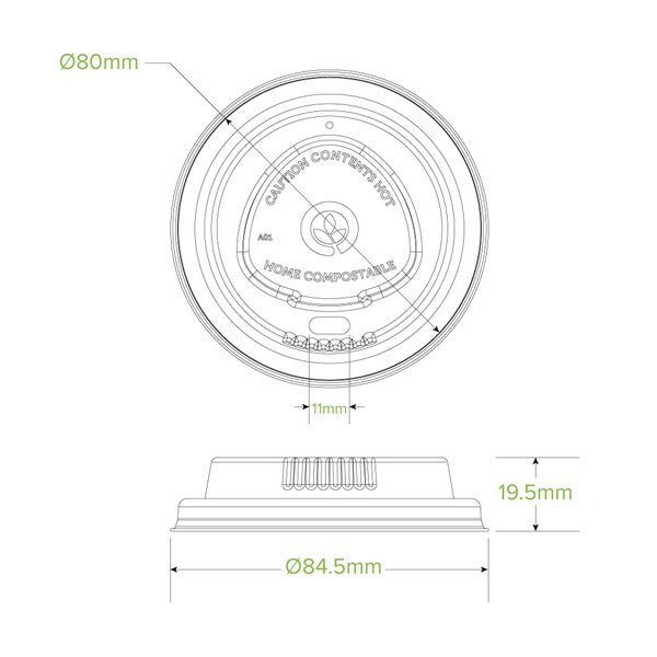 BioPak 80mm Small White Plant Fibre BioCup Lid - (Pack of 1000)