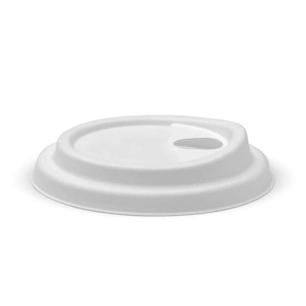 BioPak 90mm Large White Plant Fibre Strawless BioCup Lid - (Pack of 1000)