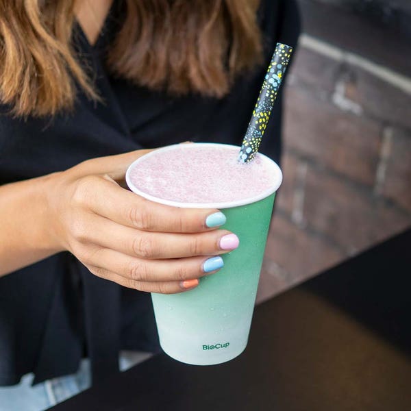 BioPak 420ml / 14oz (90mm) Green Cold Paper BioCup - (Pack of 1000)