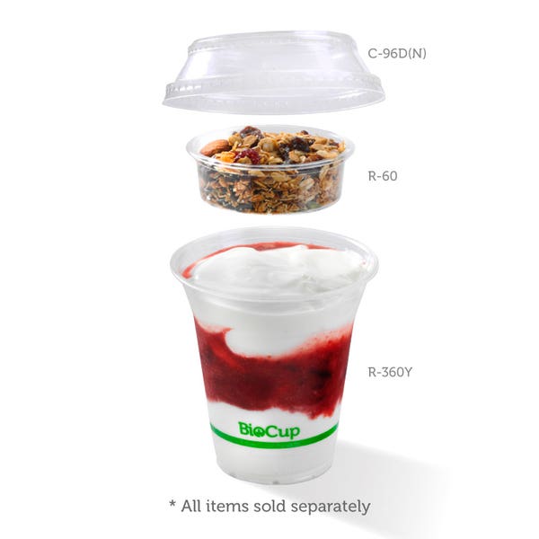 BioPak 300-700ml Raised Flat No Hole Clear BioCup Lid - (Pack of 1000)