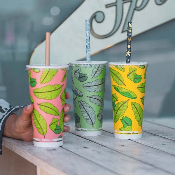 BioPak 650ml / 22oz (90mm) Leaf Cold Paper BioCup - (Pack of 1000)