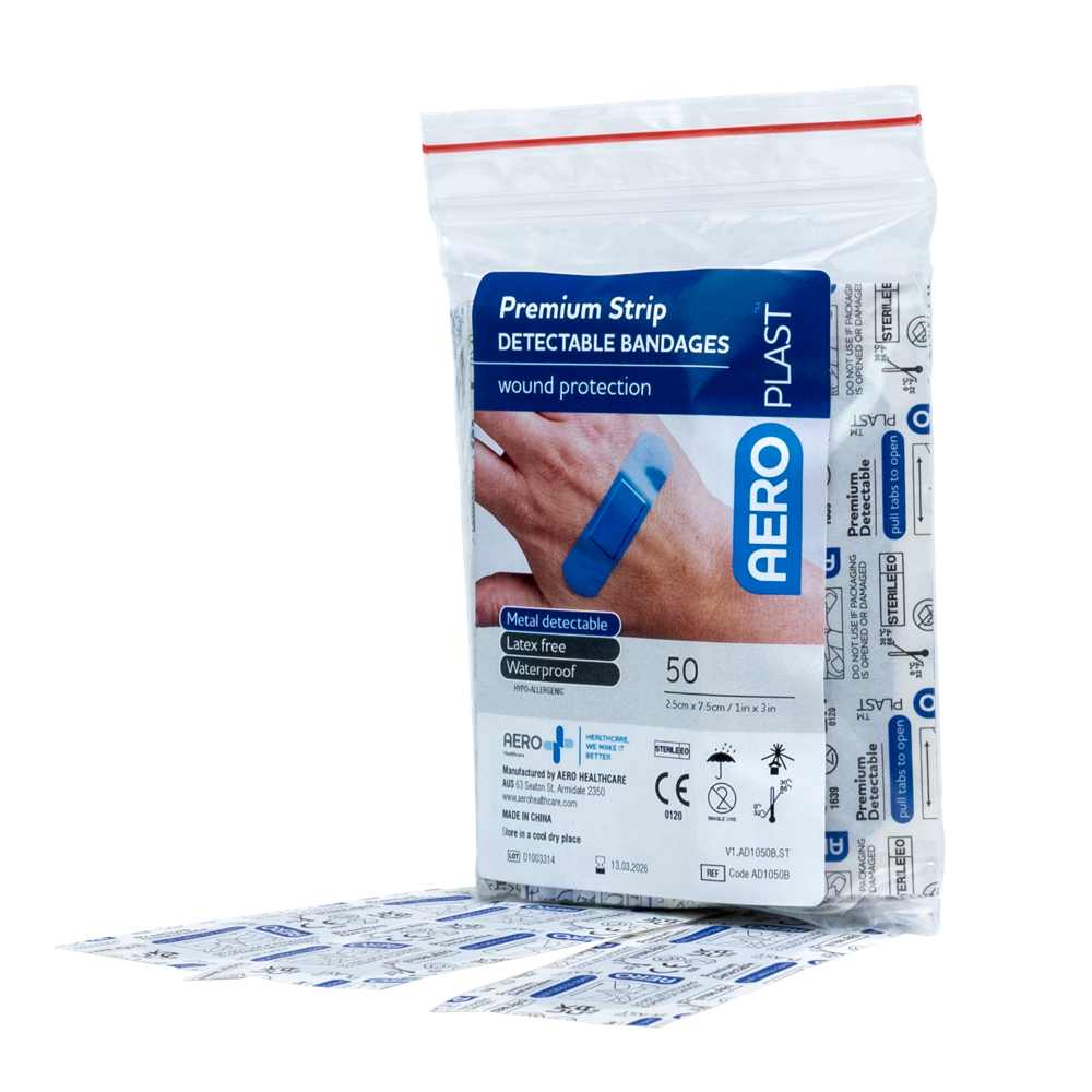 AEROPLAST Premium X-Wide Detectable Strip 7.5 x 2.5cm Bag/50 - (Pack of 12)
