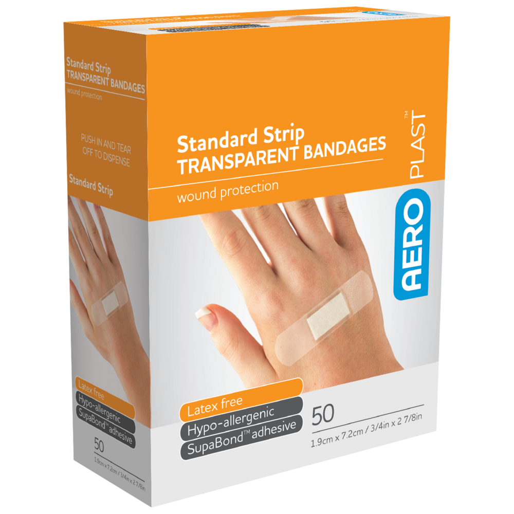 AEROPLAST Transparent Standard Strip 7.2 x 1.9cm Box/50 - (Pack of 12)