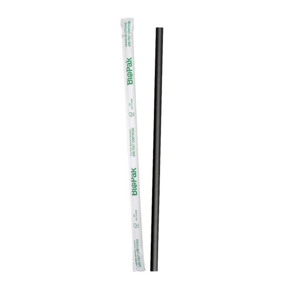 BioPak 6mm Individual Wrapped Regular Black BioStraw - (Pack of 2500)