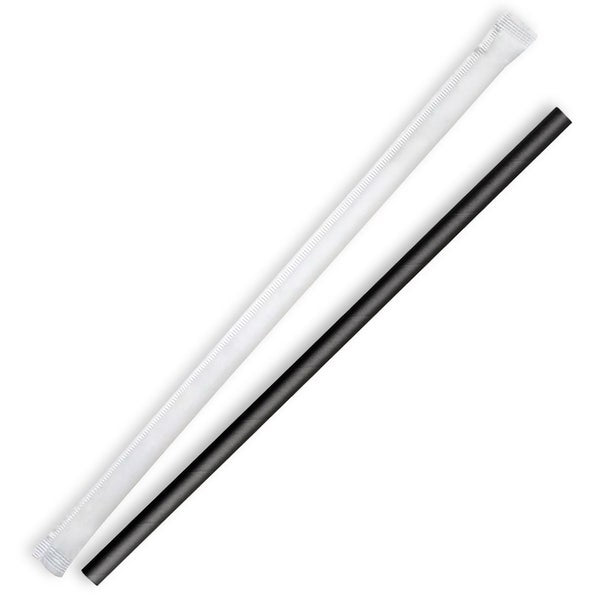 BioPak 7mm Individually Wrapped Regular Black BioStraws - (Pack of 2500)