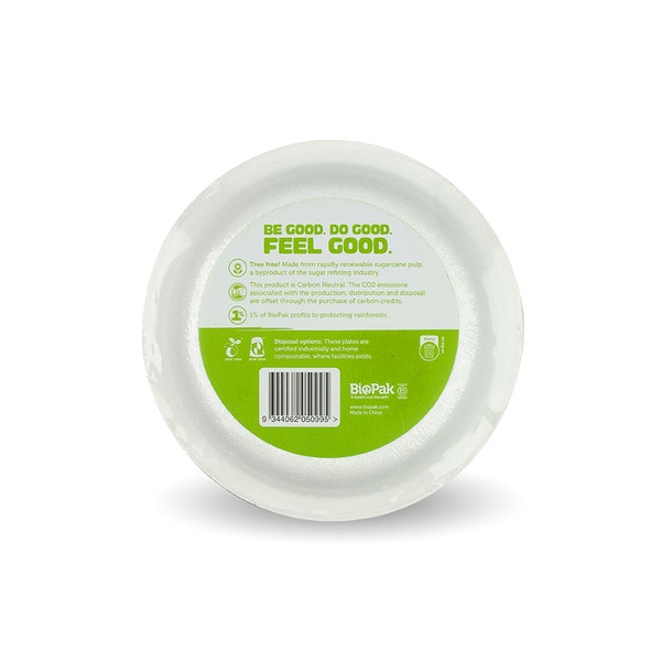 BioPak 10 Pack - 18cm / 7" White BioPlates in Plastic Sleeves - (Carton of 80)